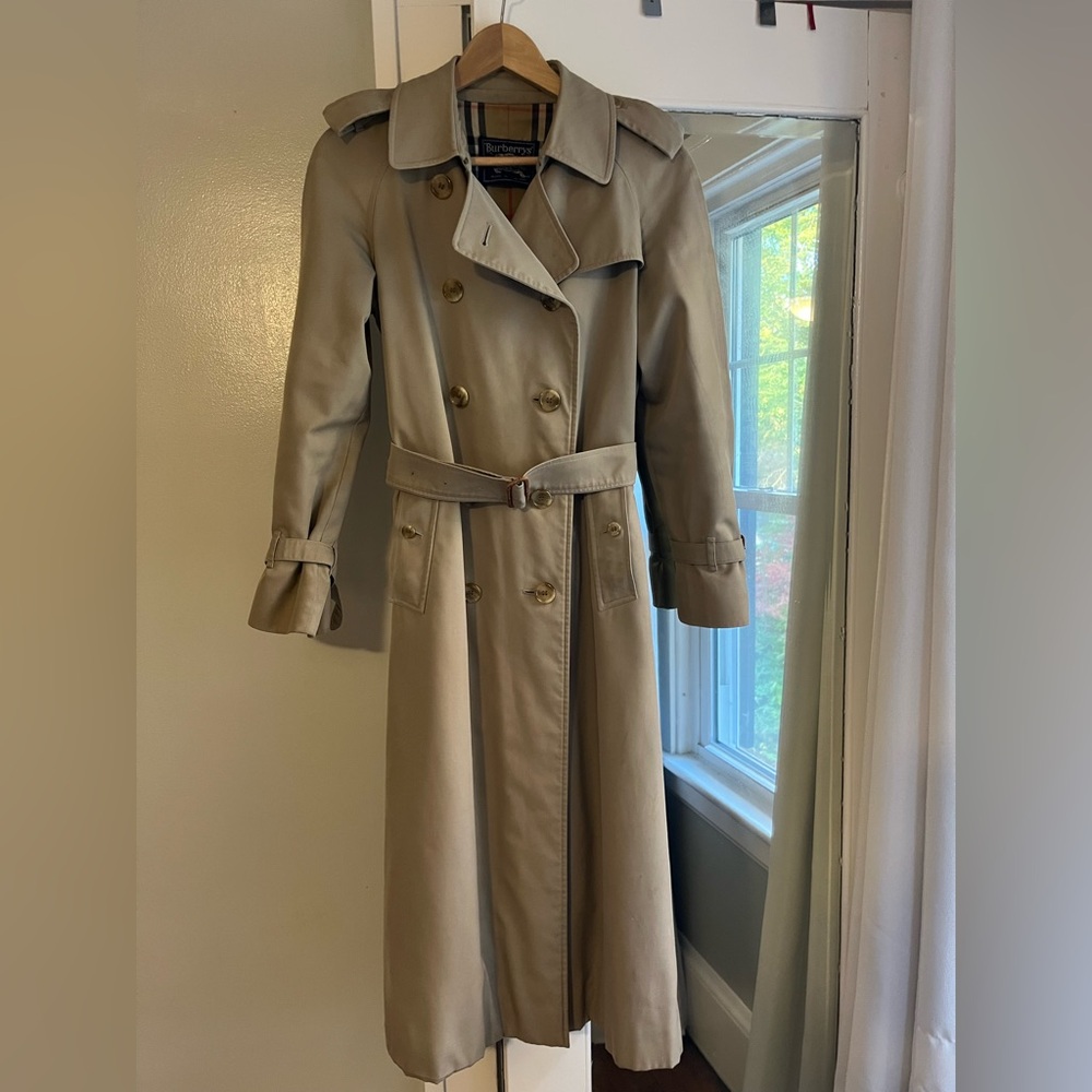 Burberry long trench coat, size 6